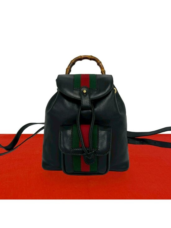 Gucci Vintage Bamboo Sherry Line Leather Mini Backpack Black main image 7
